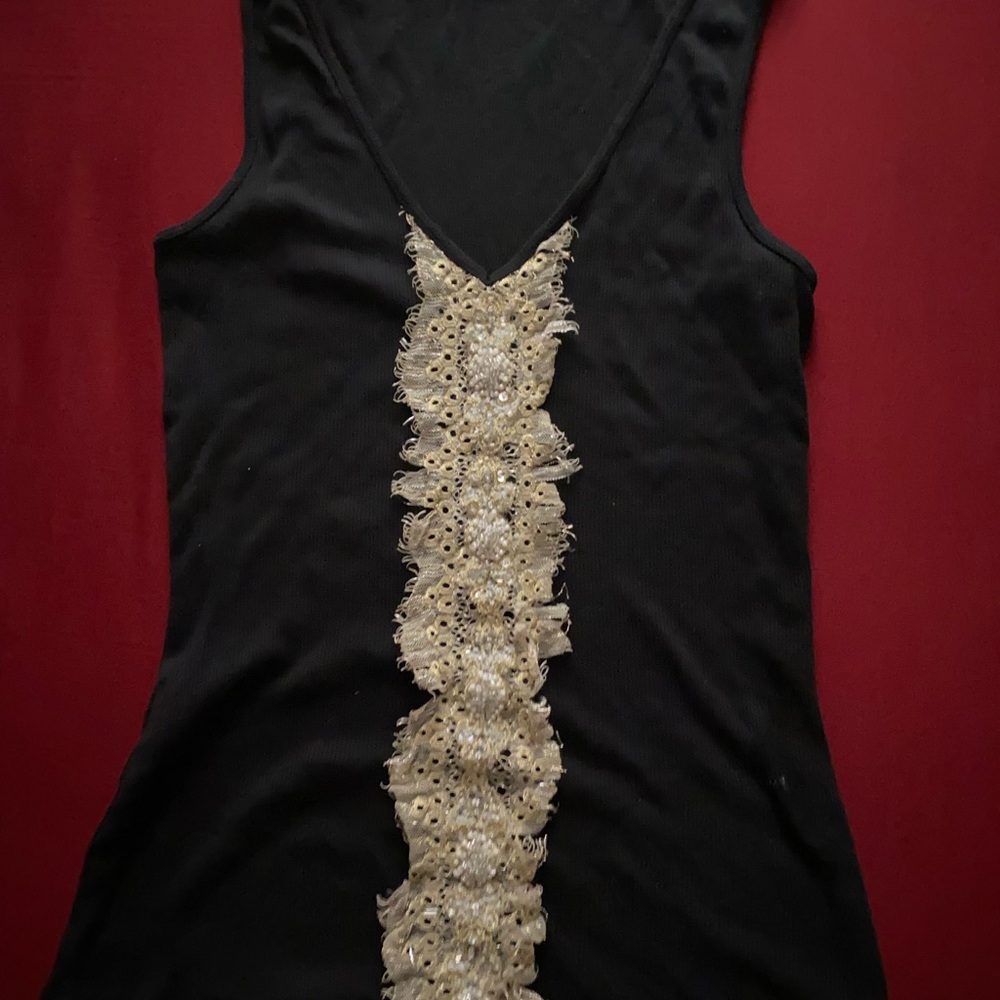 Express Black and Cream Embellished Sleeveless Tank Top